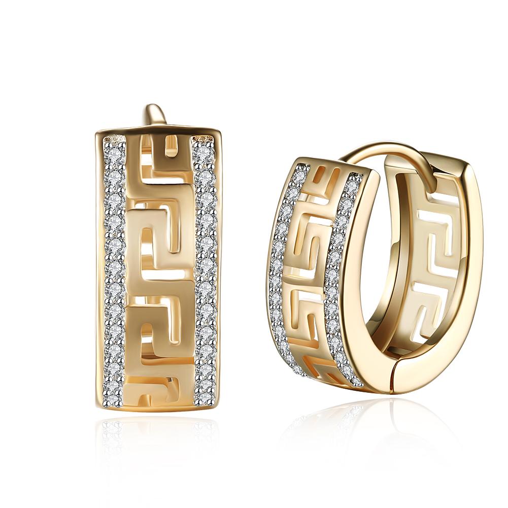 14K Gold Plated Elements Roman Ingrain Pave Huggie Earrings