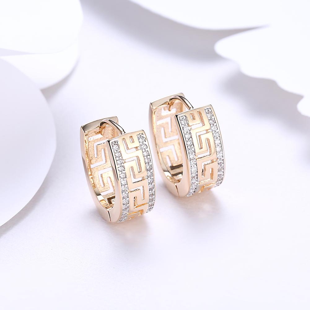 14K Gold Plated Elements Roman Ingrain Pave Huggie Earrings